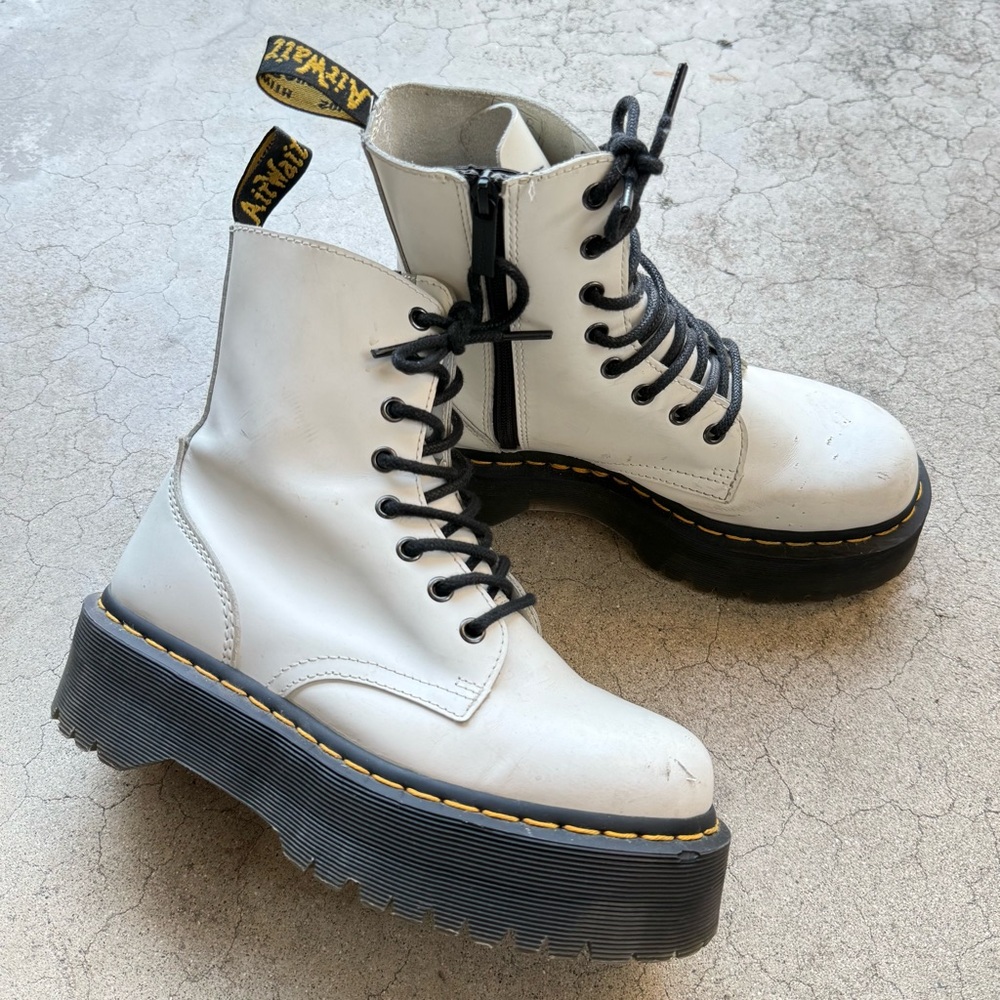Dr Martens JADON White Leather Lace Up Side Zip Platform Boots